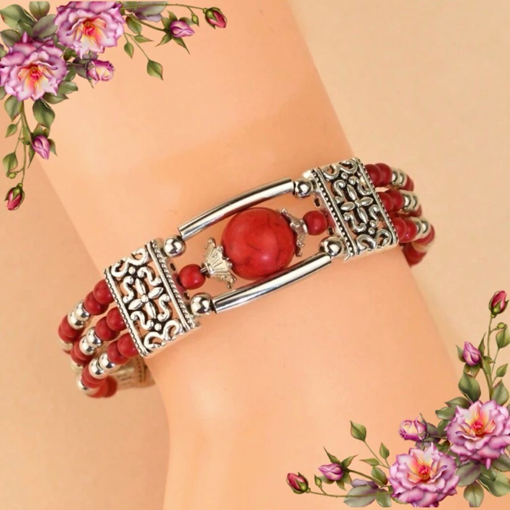 Classic Bohemian bead Bracelet Made
Of Fake‎ Turquoise